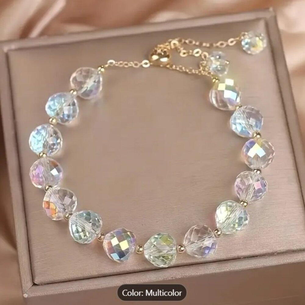 ✨NEW✨ Elegant Glass Crystal Bead Bracelet - Multi, Cyan Green, Champagne
